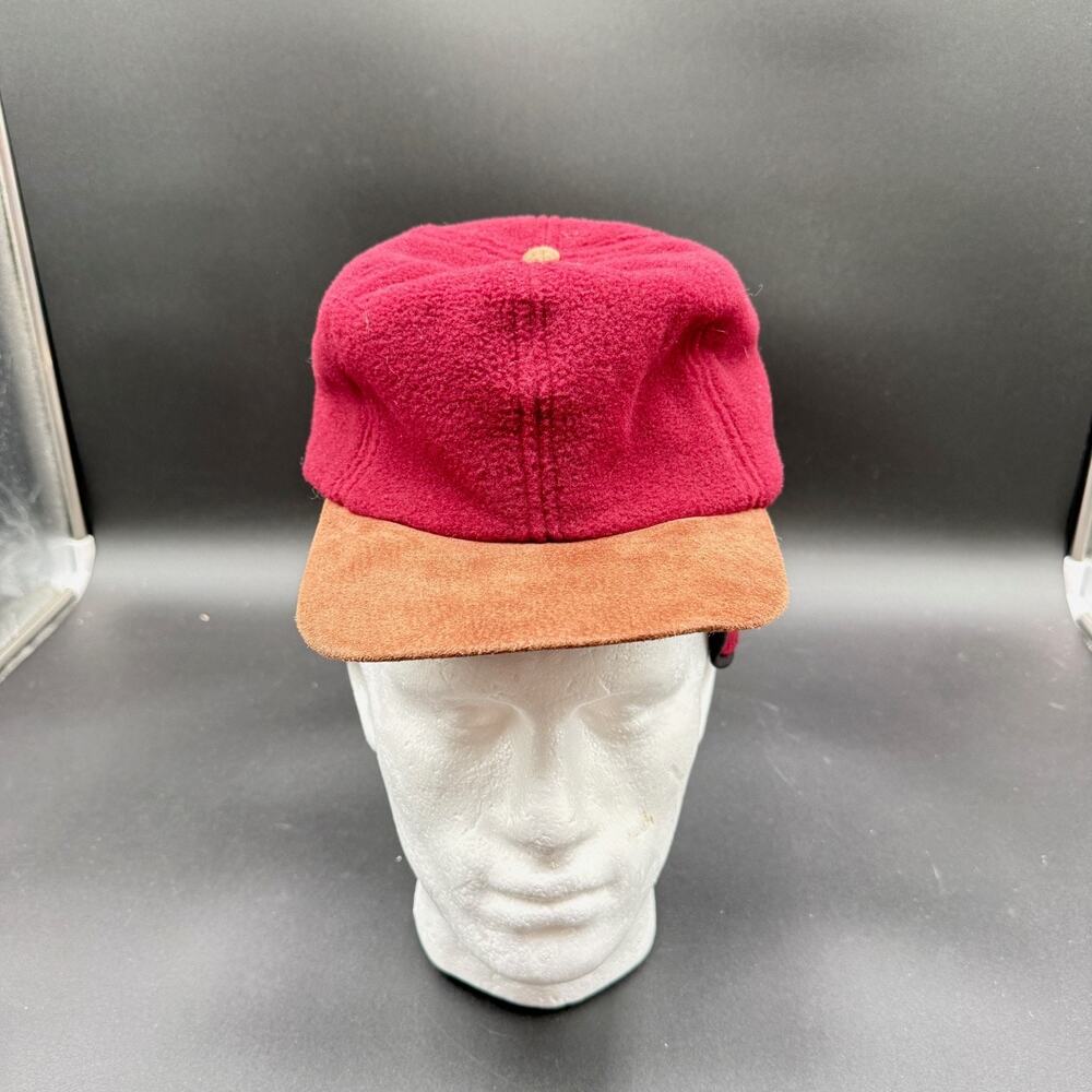 Haband Hat Red Brown Suede Brim Ear Flaps Made in USA Large